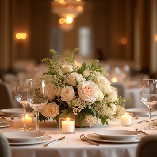 Bröllopsdekoration på ett dukat bord